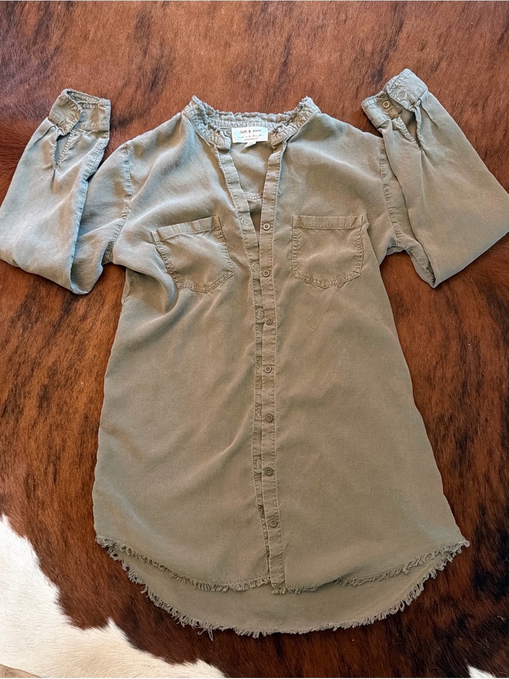 Anthropologie Olive Green Button-Front Tunic